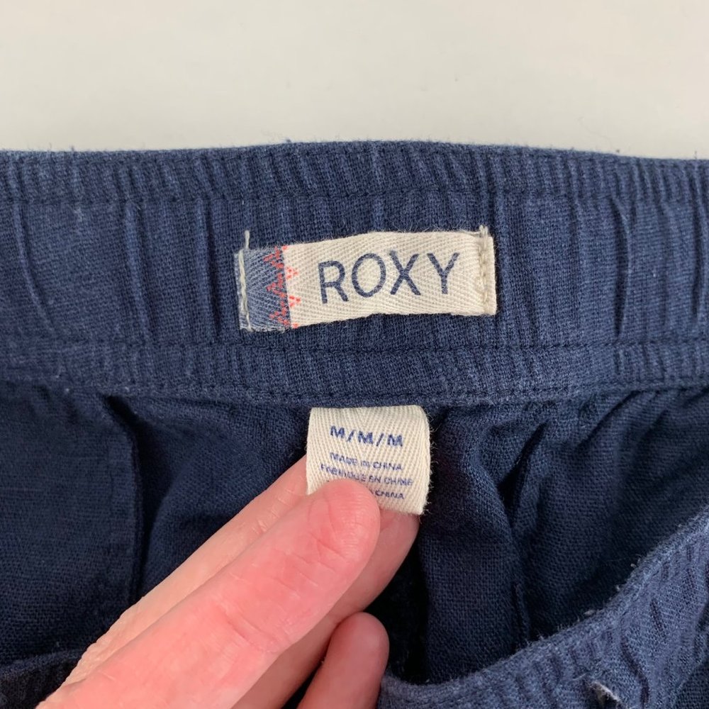 Roxy Navy Linen Blend Roll Cuff Lounge Pant M - Picture 2 of 7